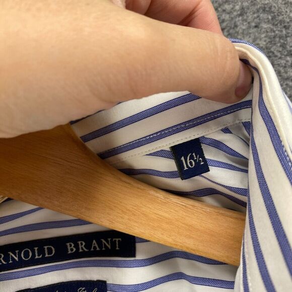 Arnold Brant Shirt Men 16 Blue Striped Button Up Collared Long Sleeve Cotton - Picture 6 of 10